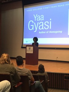 Author Yaa Gyasi speaks to Hood students.